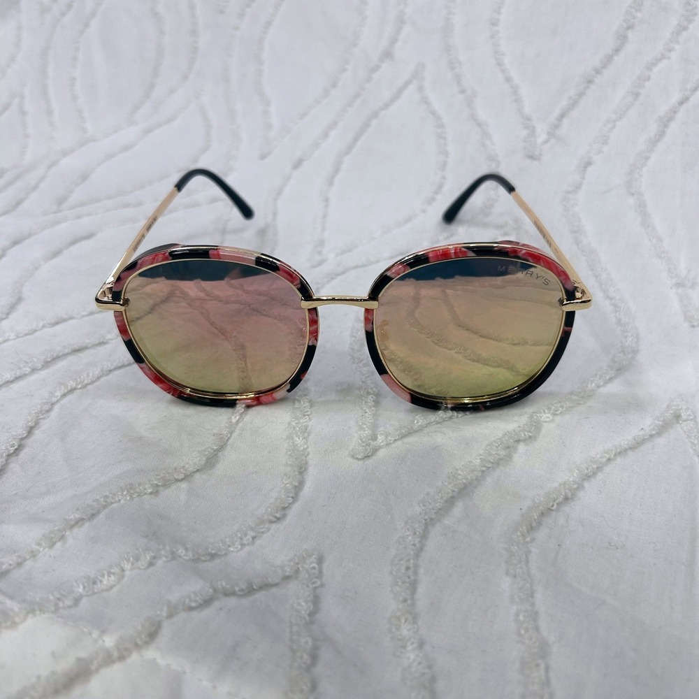 Merry's Polarized Sunglasses Womens Pink Floral Round Gold S6108 Italian Design